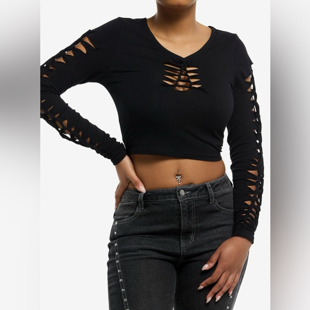 Hot Topic Social Collision Black Lace-Up long Sleeve Long Top XS gothic grunge